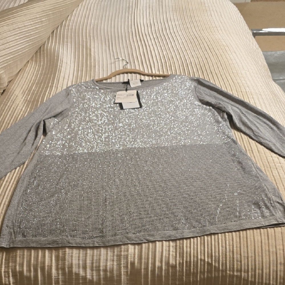 MaxMara-Marina Rinaldi Veggente Gray Long Sleeve Top Size L Oversized